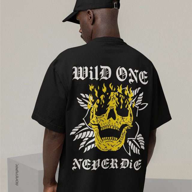 Wildone Never Die XL Black 180 GSM Oversize Sale